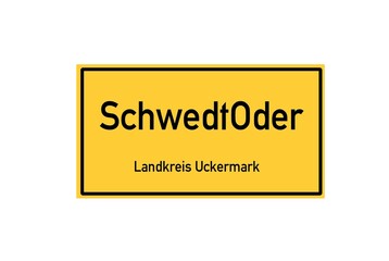 Isolated German city limit sign of SchwedtOder located in Brandenburg