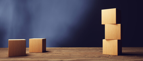 Square blocks and cubes - geometric shapes - 3D render