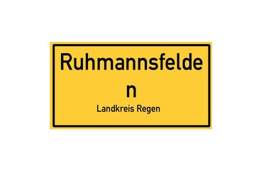 Isolated German city limit sign of Ruhmannsfelden located in Bayern