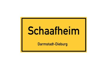 Isolated German city limit sign of Schaafheim located in Hessen