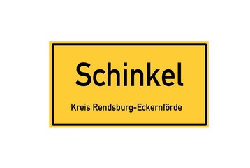 Isolated German city limit sign of Schinkel located in Schleswig-Holstein
