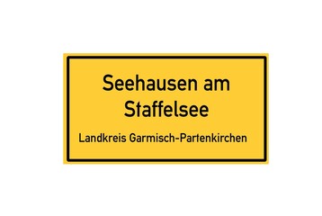 Isolated German city limit sign of Seehausen am Staffelsee located in Bayern