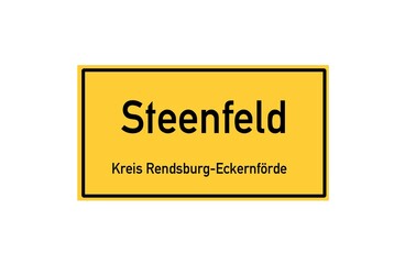 Isolated German city limit sign of Steenfeld located in Schleswig-Holstein