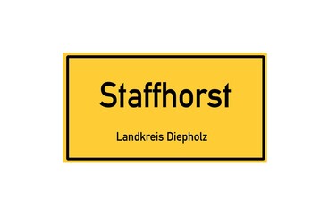 Isolated German city limit sign of Staffhorst located in Niedersachsen