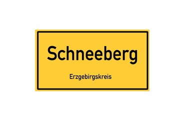 Isolated German city limit sign of Schneeberg located in Sachsen
