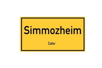 Isolated German city limit sign of Simmozheim located in Baden-W�rttemberg