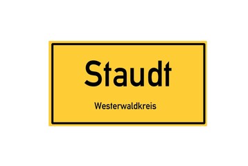 Isolated German city limit sign of Staudt located in Rheinland-Pfalz