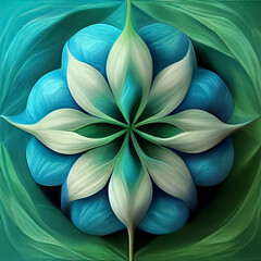 Abstract floral design with blue and green colours.  Created with generative ai technology