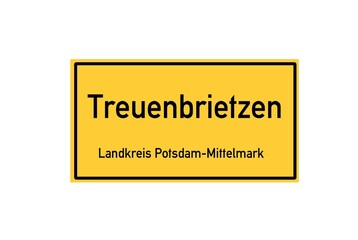 Isolated German city limit sign of Treuenbrietzen located in Brandenburg