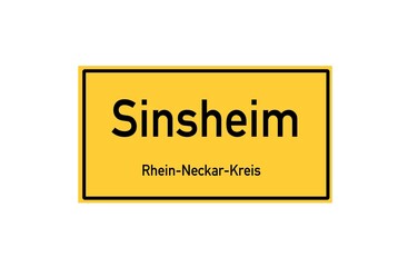 Isolated German city limit sign of Sinsheim located in Baden-W�rttemberg