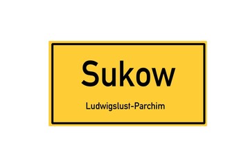 Isolated German city limit sign of Sukow located in Mecklenburg-Vorpommern