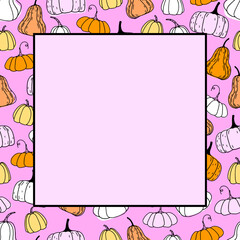 Color pumpkin frame in vintage style on pink background.