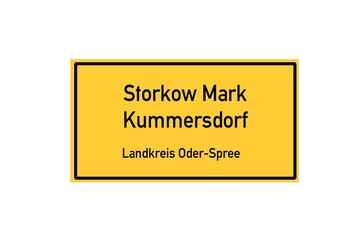 Isolated German city limit sign of Storkow Mark Kummersdorf located in Brandenburg