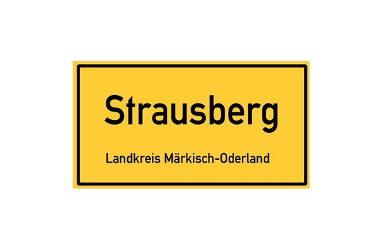 Isolated German city limit sign of Strausberg located in Brandenburg