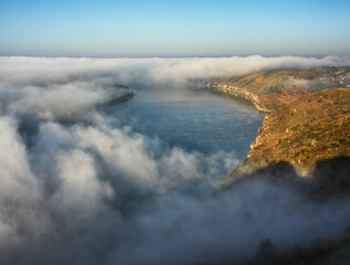 Beautiful autumn landscape at sunrise. picturesque river canyon. nature of Ukraine
