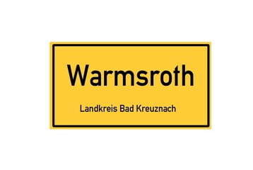 Isolated German city limit sign of Warmsroth located in Rheinland-Pfalz