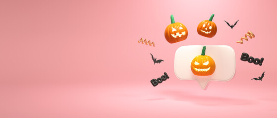 Halloween pumpkin ghosts with a speech bubble - 3D render