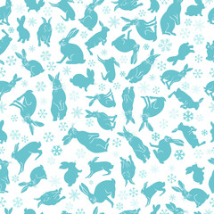 Seamless pattern hares. Christmas print. Vector illustration