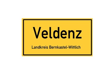 Isolated German city limit sign of Veldenz located in Rheinland-Pfalz