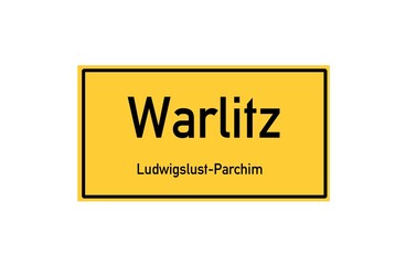 Isolated German city limit sign of Warlitz located in Mecklenburg-Vorpommern