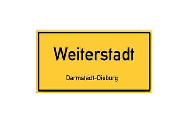 Isolated German city limit sign of Weiterstadt located in Hessen