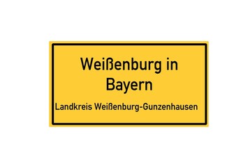 Isolated German city limit sign of Weißenburg in Bayern located in Bayern