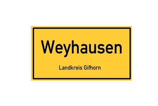 Isolated German city limit sign of Weyhausen located in Niedersachsen