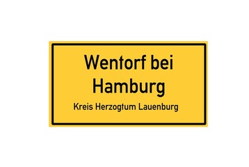 Isolated German city limit sign of Wentorf bei Hamburg located in Schleswig-Holstein