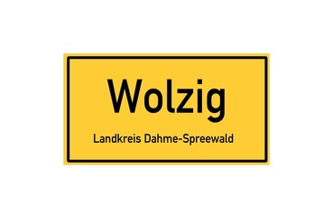 Isolated German city limit sign of Wolzig located in Brandenburg