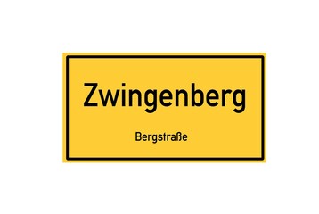 Isolated German city limit sign of Zwingenberg located in Hessen