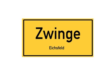 Isolated German city limit sign of Zwinge located in Th�ringen