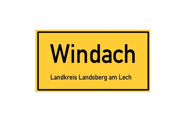 Isolated German city limit sign of Windach located in Bayern