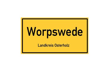 Isolated German city limit sign of Worpswede located in Niedersachsen