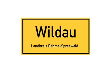 Isolated German city limit sign of Wildau located in Brandenburg