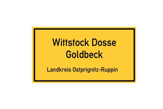 Isolated German city limit sign of Wittstock Dosse Goldbeck located in Brandenburg