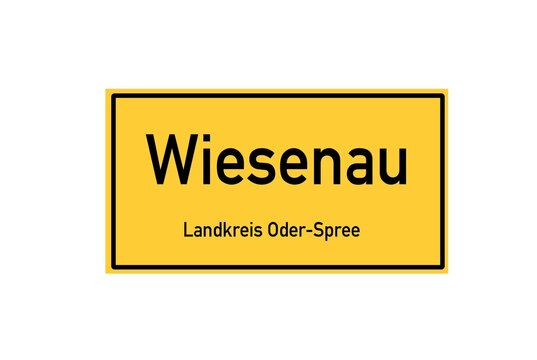 Isolated German city limit sign of Wiesenau located in Brandenburg