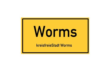 Isolated German city limit sign of Worms located in Rheinland-Pfalz
