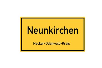 Isolated German city limit sign of Neunkirchen located in Baden-W�rttemberg