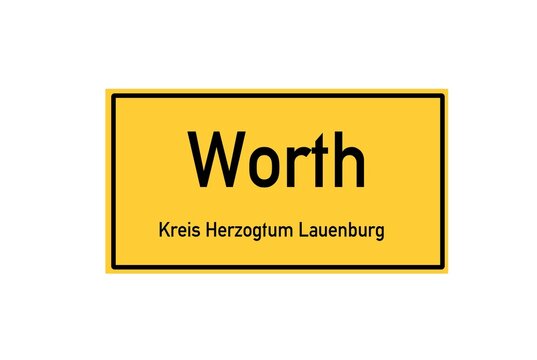 Isolated German city limit sign of Worth located in Schleswig-Holstein