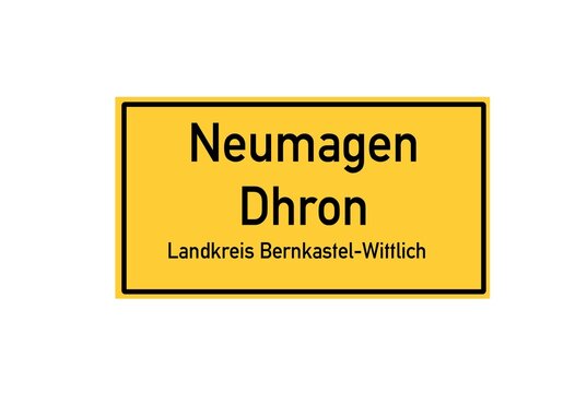 Isolated German city limit sign of Neumagen Dhron located in Rheinland-Pfalz