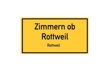 Isolated German city limit sign of Zimmern ob Rottweil located in Baden-W�rttemberg