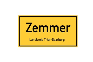 Isolated German city limit sign of Zemmer located in Rheinland-Pfalz