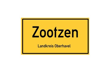 Isolated German city limit sign of Zootzen located in Brandenburg