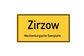Isolated German city limit sign of Zirzow located in Mecklenburg-Vorpommern