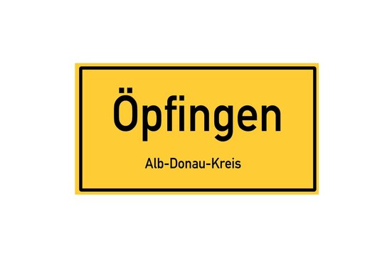 Isolated German city limit sign of Öpfingen located in Baden-Württemberg