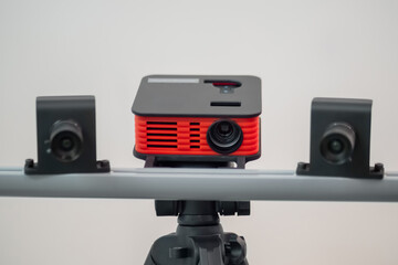 3D scanner device. Equipment for construct digital three dimensional models. Automated technology, industrial, robotic, electronic, production, manufacturing concept