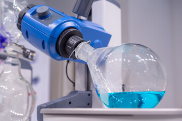 Laboratory rotary evaporator - homogenization process - rotating chemical glass flask for...
