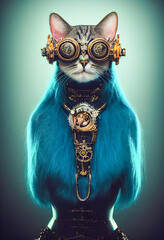 Steampunk cat woman with glasses