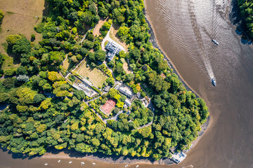 Top Down over Greenway and River Dart, Devon, England, Europe