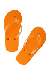 Orange flipflops sandals for children  isolated on transparency photo png file 